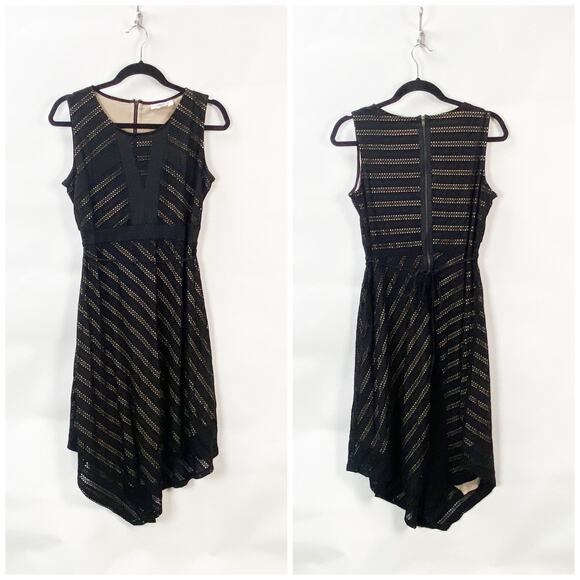 2/$30 Motherhhood Maternity Small Womens Black Stripe Asymmetric Midi Dress - Picture 1 of 8